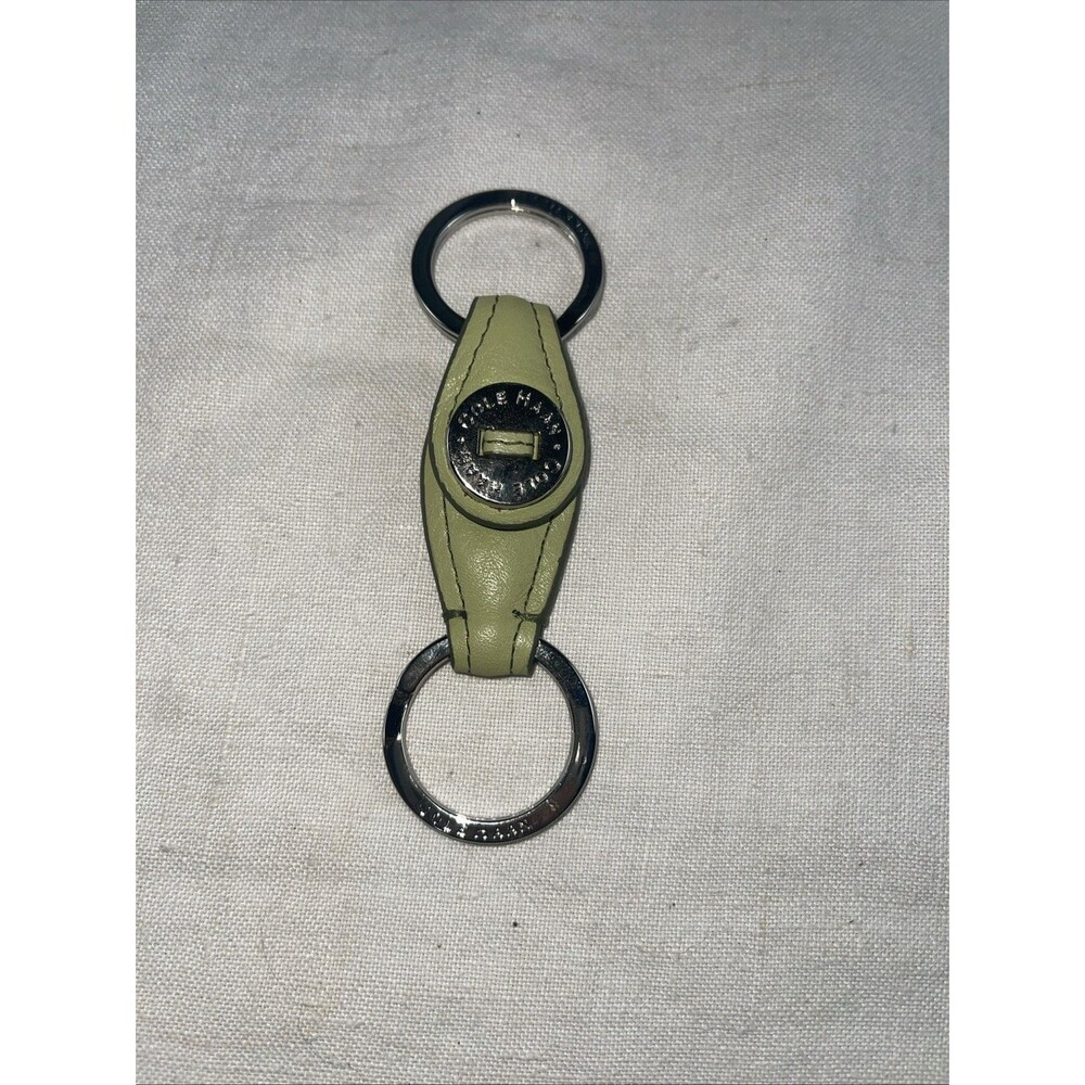 Cole Haan Keyring Keychain Green Leather Silver Tone Logo Detachable One Size